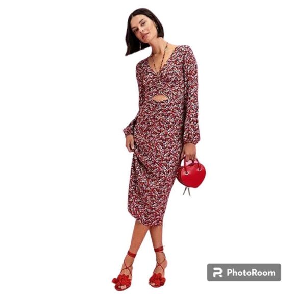 NWT Sanctuary Floral Chiffon Halter Long Sleeve Cut-Out Midi Dres Size 18W - Picture 1 of 6